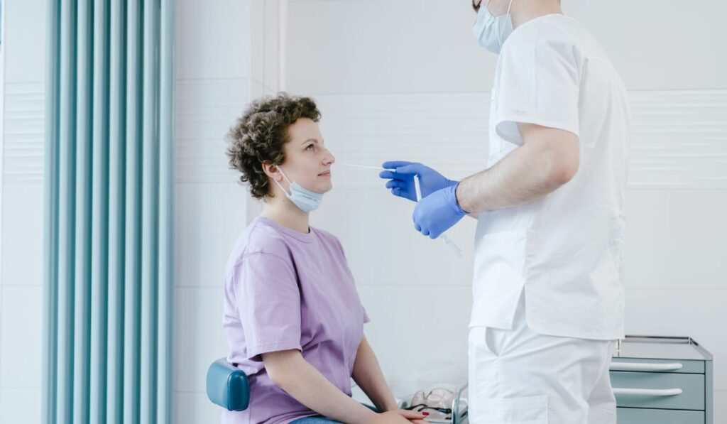 person getting testing done